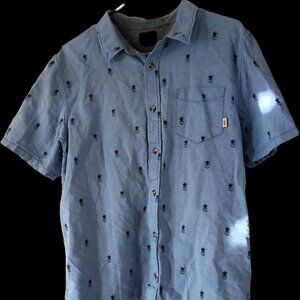 VANS Men's Blue Pineapple Short Sleeve Button - Up - M / Medium - Pocket